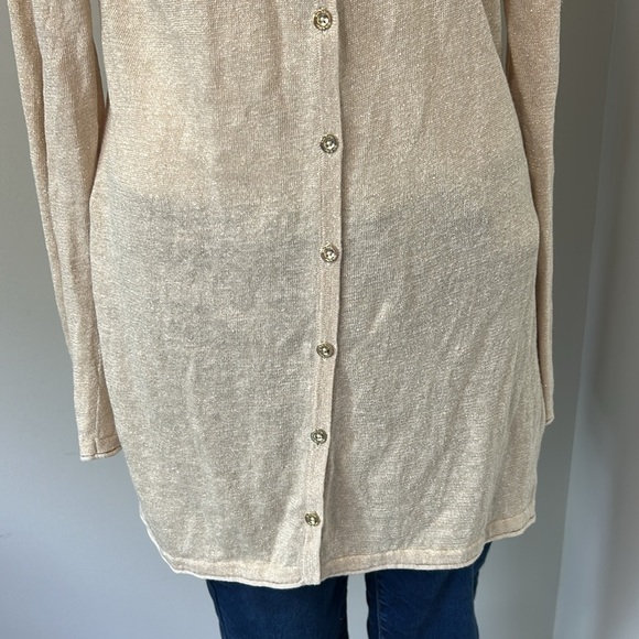 Lilly Pulitzer Jacey Gold Metallic Linen Blend Cardigan Sweater Shimmer Sparkle - Picture 4 of 9